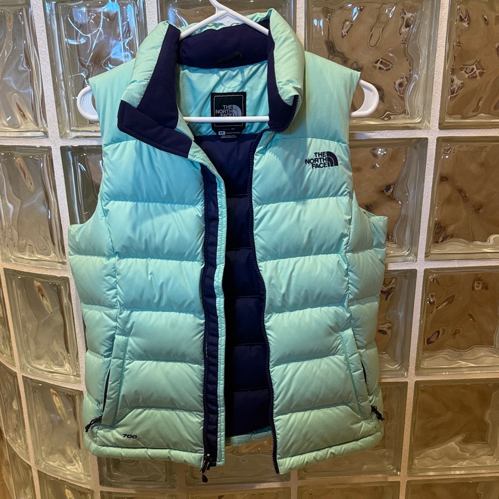 The North Face women's vest in mint green and purple